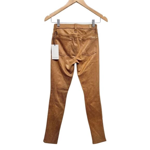 7 For All Mankind Skinny Ankle Pants Size 24 Womens Tan Faux Leather NEW - Picture 2 of 9